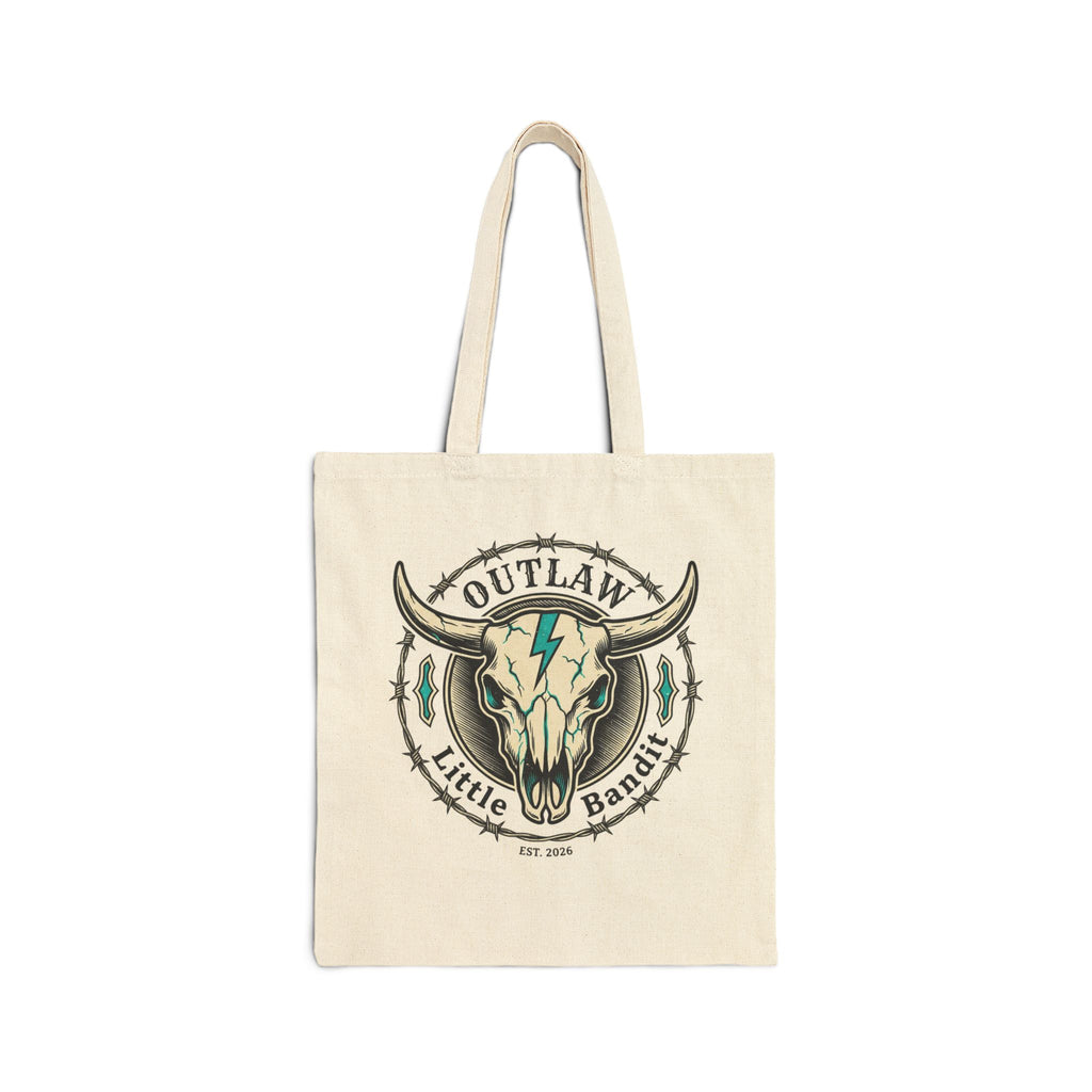 Outlaw & Little Bandit™ Turquoise Skull Canvas Tote Bag | Western Ranch Everyday Tote