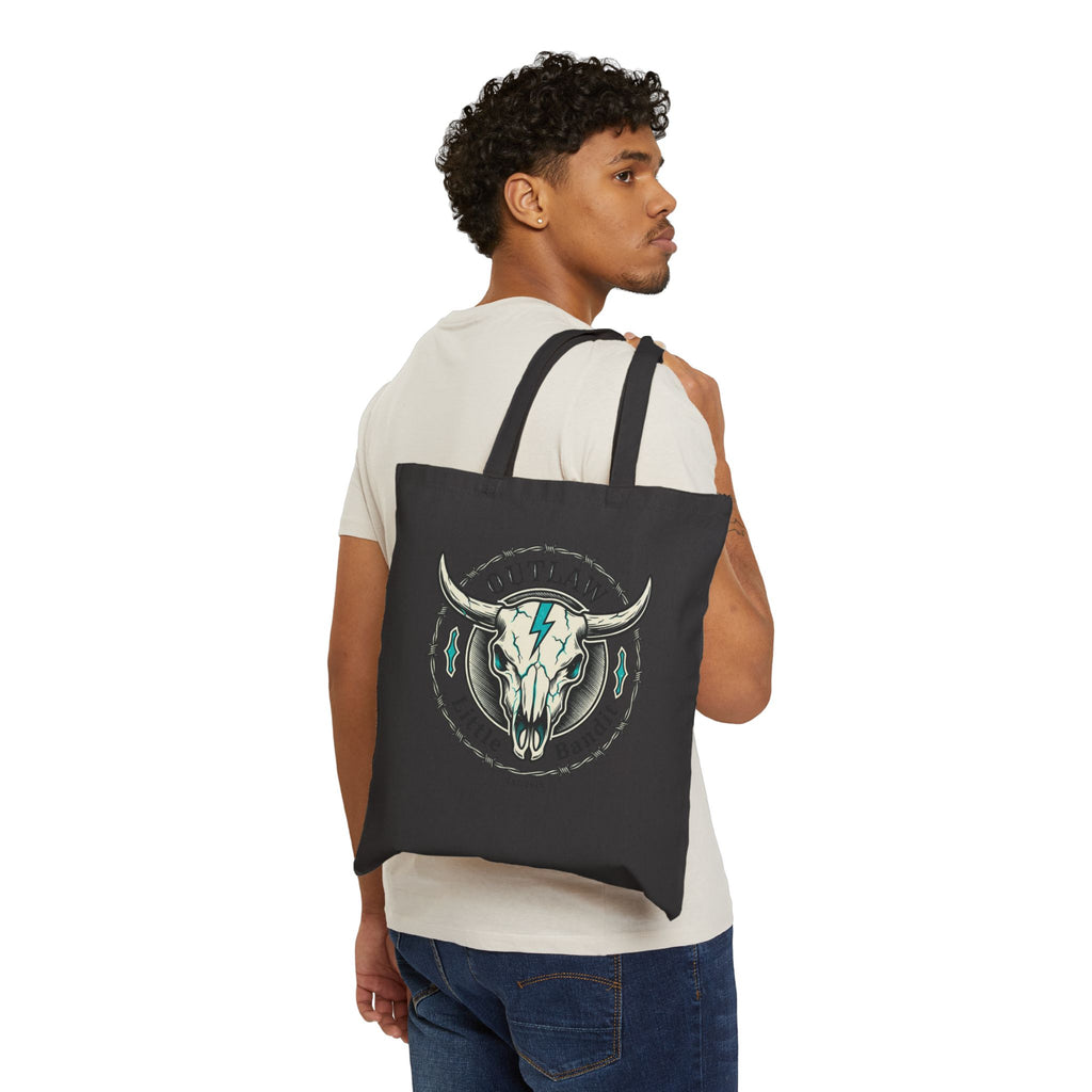 Outlaw & Little Bandit™ Turquoise Skull Canvas Tote Bag | Western Ranch Everyday Tote